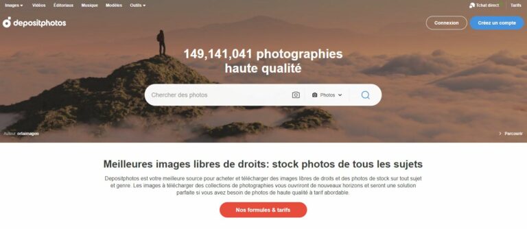 Page d’accueil de Depositphotos en 2019 annonçant 149 141 041 photographies