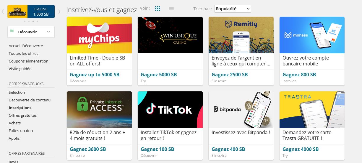 Offres d’essais Swagbucks en 2022 : casino en ligne, applis bancaires, VPN, TikTok et crypto à essayer contre 100 à 5 000 SB