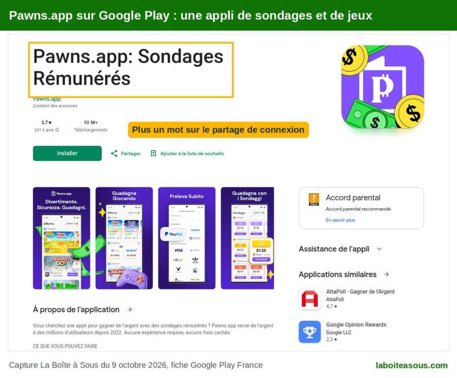 Pawns.app, présentée comme application pour gagner de l’argent sans rien faire, est devenue une appli de sondages