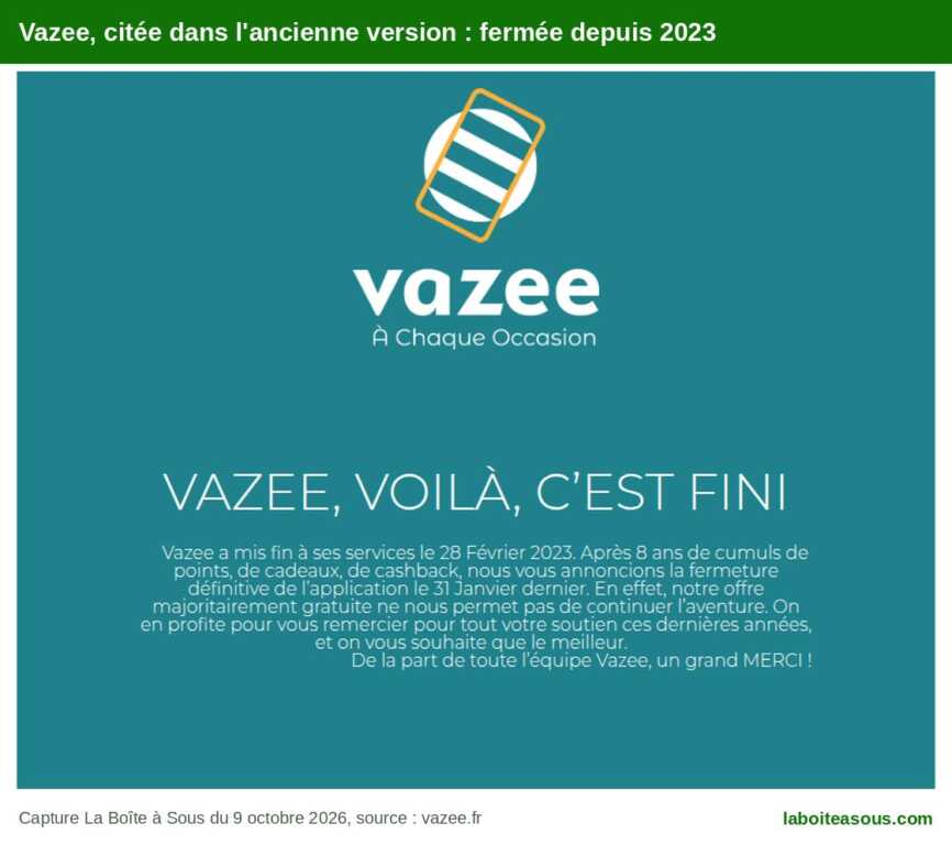 Vazee, ancienne application pour gagner de l’argent, fermée depuis 2023