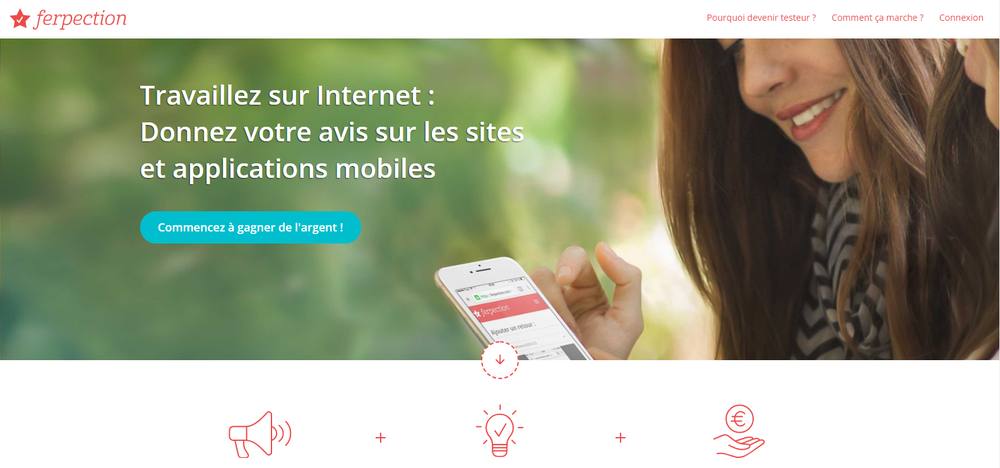 Ancienne page de Ferpection, plateforme de tests de sites et d’applis rachetée depuis