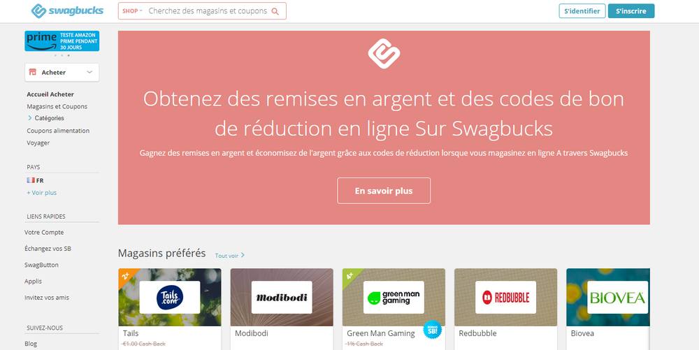 Gagner de l’argent sur PayPal avec Swagbucks : l’ancienne page d’accueil du site de récompenses, cashback et codes de réduction