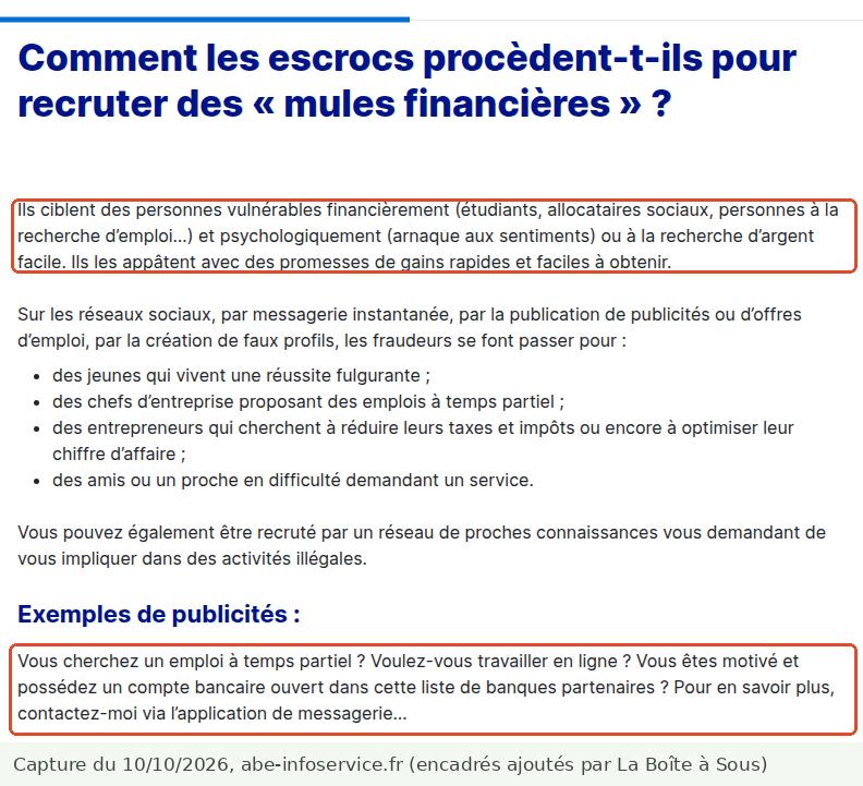 Job étudiant en ligne et mule financière : ABE Info Service explique que les escrocs ciblent les étudiants avec des offres d’emploi à temps partiel, exemple de publicité Voulez-vous travailler en ligne avec un compte dans une liste de banques partenaires