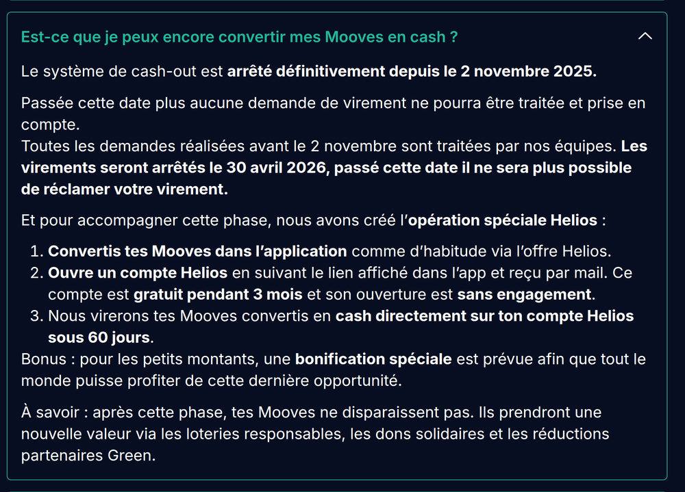 Moovance ne permet plus de gagner de l’argent en marchant : sa FAQ annonce l’arrêt définitif du cash-out le 2 novembre 2025